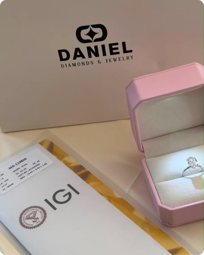 אריזת Daniel Diamonds עם תעודת IGI וטבעת יהלום